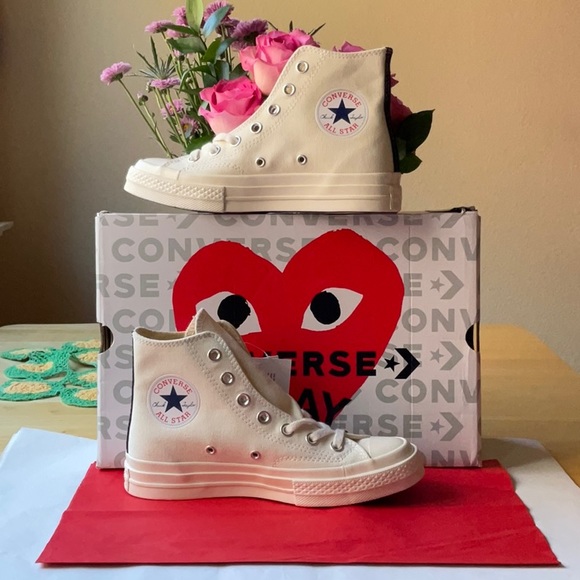 ❤️  DES GARÇONS PLAY X CONVERSE CHUCK TAYLOR HIDDEN HEART HIGH TOP SNEAKERS NWT - Picture 5 of 16